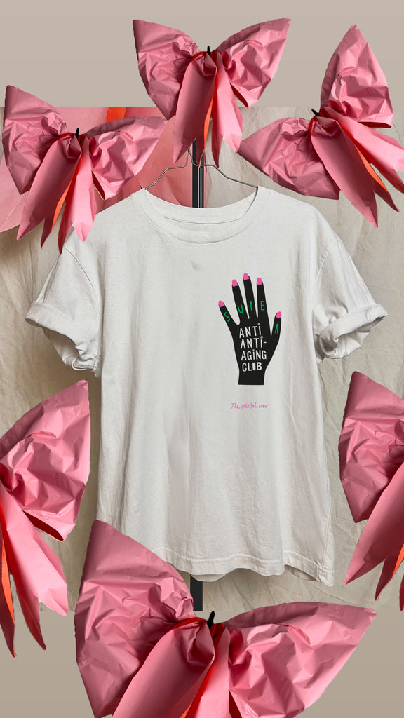 PRO AGING MOVEMENT 🌹// SUPER ANTI ANTI-AGING CLUB T-SHIRT// WHITE // PRE ORDER // AW2025.26